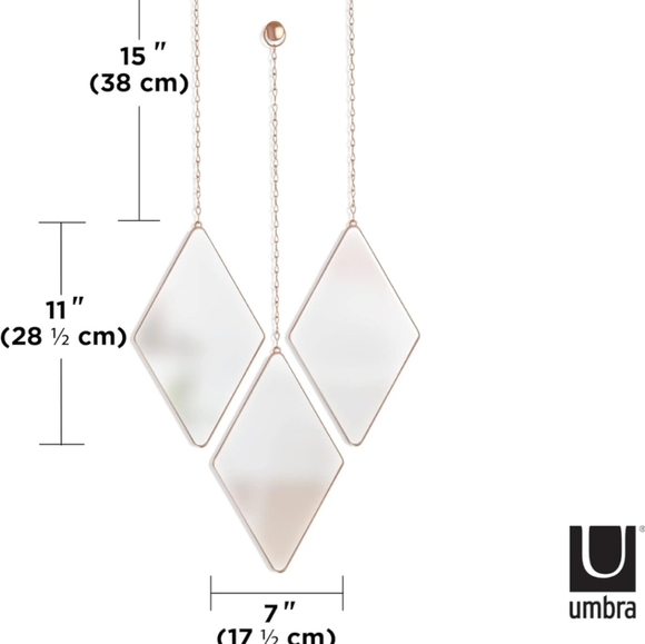 Umbra Diamond Shape Set Of 3 Copper Hanging Mirrors - Picture 3 of 5